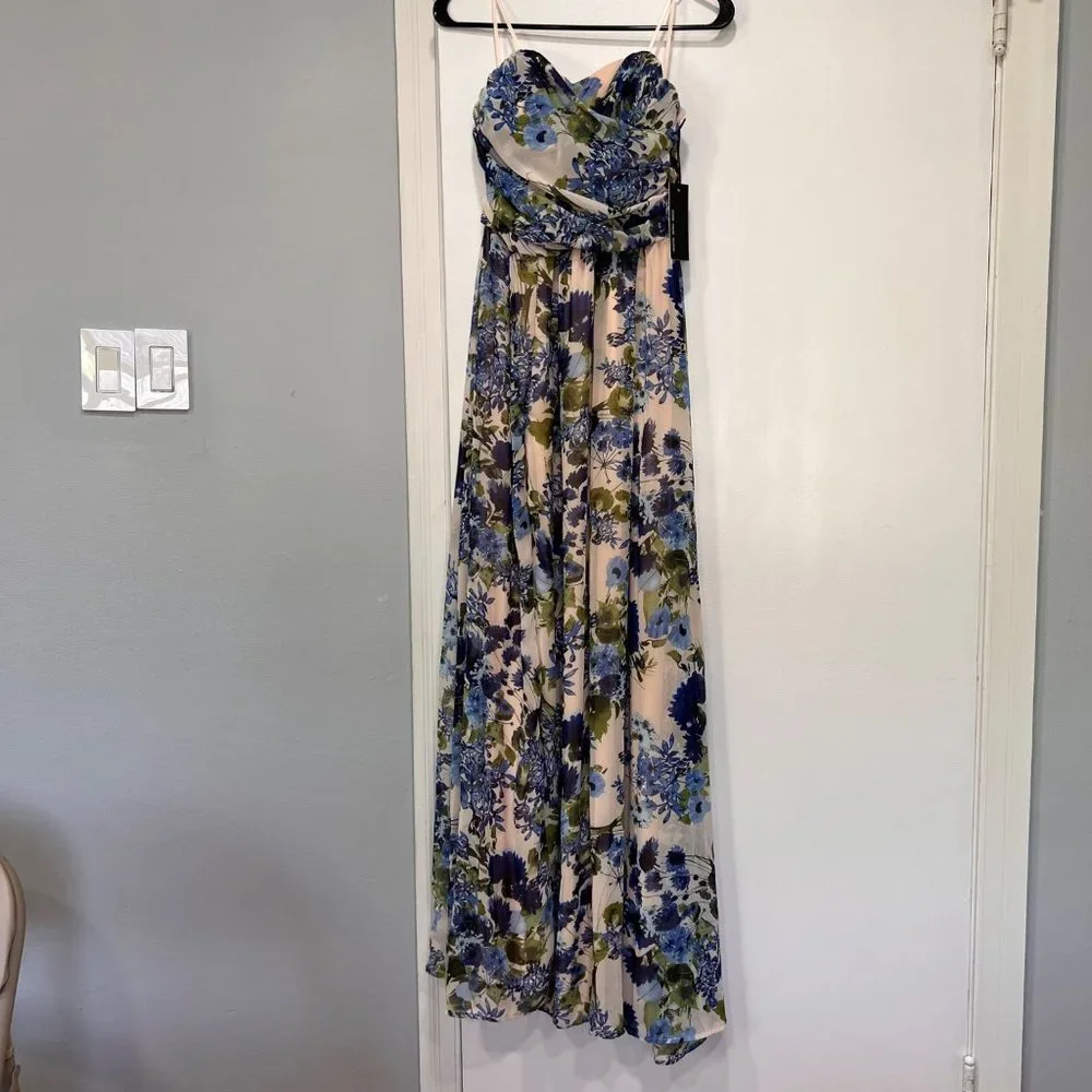 Lulus cream blue sweet‎ symphony cocktail dress size S